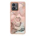 For Motorola Moto G84 Electroplating Marble Dual-side IMD Phone Case with Ring(Rose Gold 015)