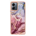 For Motorola Moto G14 Electroplating Marble Dual-side IMD Phone Case with Ring(Rose Red 014)
