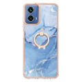 For Motorola Moto G34 Electroplating Marble Dual-side IMD Phone Case with Ring(Blue 018)