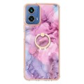 For Motorola Moto G34 Electroplating Marble Dual-side IMD Phone Case with Ring(Pink 013)