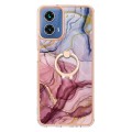 For Motorola Moto G34 Electroplating Marble Dual-side IMD Phone Case with Ring(Rose Red 014)
