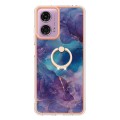 For Motorola Moto G04 4G / G24 4G Electroplating Marble Dual-side IMD Phone Case with Ring(Purple 01