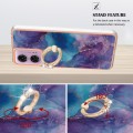 For Motorola Moto G04 4G / G24 4G Electroplating Marble Dual-side IMD Phone Case with Ring(Purple 01
