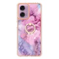 For Motorola Moto G04 4G / G24 4G Electroplating Marble Dual-side IMD Phone Case with Ring(Pink 013)