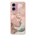 For Motorola Moto G04 4G / G24 4G Electroplating Marble Dual-side IMD Phone Case with Ring(Rose Gold