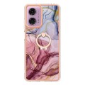 For Motorola Moto G04 4G / G24 4G Electroplating Marble Dual-side IMD Phone Case with Ring(Rose Red