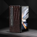 For Samsung Galaxy Z Fold3 5G ABEEL Integrated Genuine Leather Crocodile Pattern Phone Case with Hol