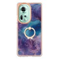For OPPO Reno11 5G Global Electroplating Marble Dual-side IMD Phone Case with Ring(Purple 016)