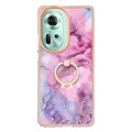 For OPPO Reno11 5G Global Electroplating Marble Dual-side IMD Phone Case with Ring(Pink 013)