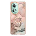 For OPPO Reno11 5G Global Electroplating Marble Dual-side IMD Phone Case with Ring(Rose Gold 015)