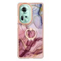 For OPPO Reno11 5G Global Electroplating Marble Dual-side IMD Phone Case with Ring(Rose Red 014)