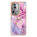 For OPPO Reno11 Pro 5G Global Electroplating Marble Dual-side IMD Phone Case with Ring(Pink 013)