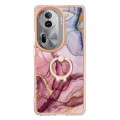 For OPPO Reno11 Pro 5G Global Electroplating Marble Dual-side IMD Phone Case with Ring(Rose Red 014)
