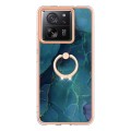 For Xiaomi 13T / 13T Pro Electroplating Marble Dual-side IMD Phone Case with Ring(Green 017)