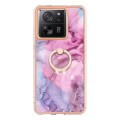 For Xiaomi 13T / 13T Pro Electroplating Marble Dual-side IMD Phone Case with Ring(Pink 013)