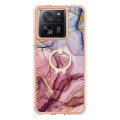 For Xiaomi 13T / 13T Pro Electroplating Marble Dual-side IMD Phone Case with Ring(Rose Red 014)