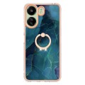 For Xiaomi Redmi 13C 4G Electroplating Marble Dual-side IMD Phone Case with Ring(Green 017)