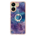 For Xiaomi Redmi 13C 4G Electroplating Marble Dual-side IMD Phone Case with Ring(Purple 016)