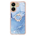 For Xiaomi Redmi 13C 4G Electroplating Marble Dual-side IMD Phone Case with Ring(Blue 018)
