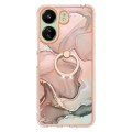 For Xiaomi Redmi 13C 4G Electroplating Marble Dual-side IMD Phone Case with Ring(Rose Gold 015)
