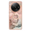 For Xiaomi Redmi A3 Electroplating Marble Dual-side IMD Phone Case with Ring(Rose Gold 015)