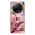 For Xiaomi Redmi A3 Electroplating Marble Dual-side IMD Phone Case with Ring(Rose Red 014)