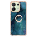 For Xiaomi Redmi Note 13 4G Global Electroplating Marble Dual-side IMD Phone Case with Ring(Green 01