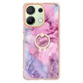 For Xiaomi Redmi Note 13 4G Global Electroplating Marble Dual-side IMD Phone Case with Ring(Pink 013