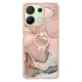 For Xiaomi Redmi Note 13 4G Global Electroplating Marble Dual-side IMD Phone Case with Ring(Rose Gol