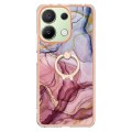 For Xiaomi Redmi Note 13 4G Global Electroplating Marble Dual-side IMD Phone Case with Ring(Rose Red