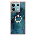 For Xiaomi Redmi Note 13 5G Global Electroplating Marble Dual-side IMD Phone Case with Ring(Green 01