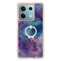 For Xiaomi Redmi Note 13 5G Global Electroplating Marble Dual-side IMD Phone Case with Ring(Purple 0