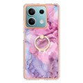 For Xiaomi Redmi Note 13 5G Global Electroplating Marble Dual-side IMD Phone Case with Ring(Pink 013