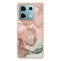 For Xiaomi Redmi Note 13 5G Global Electroplating Marble Dual-side IMD Phone Case with Ring(Rose Gol
