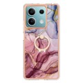 For Xiaomi Redmi Note 13 5G Global Electroplating Marble Dual-side IMD Phone Case with Ring(Rose Red