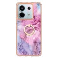 For Xiaomi Redmi Note 13 Pro 5G Global Electroplating Marble Dual-side IMD Phone Case with Ring(Pink