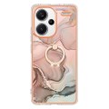 For Xiaomi Redmi Note 13 Pro+ 5G Electroplating Marble Dual-side IMD Phone Case with Ring(Rose Gold