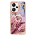 For Xiaomi Redmi Note 13 Pro+ 5G Electroplating Marble Dual-side IMD Phone Case with Ring(Rose Red 0