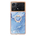 For Xiaomi Poco X6 Pro / Redmi K70E Electroplating Marble Dual-side IMD Phone Case with Ring(Blue 01