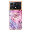 For Xiaomi Poco X6 Pro / Redmi K70E Electroplating Marble Dual-side IMD Phone Case with Ring(Pink 01
