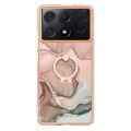 For Xiaomi Poco X6 Pro / Redmi K70E Electroplating Marble Dual-side IMD Phone Case with Ring(Rose Go