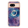 For Google Pixel 8a Electroplating Marble Dual-side IMD Phone Case with Ring(Purple 016)