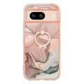 For Google Pixel 8a Electroplating Marble Dual-side IMD Phone Case with Ring(Rose Gold 015)