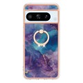 For Google Pixel 8 Pro Electroplating Marble Dual-side IMD Phone Case with Ring(Purple 016)