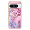 For Google Pixel 8 Pro Electroplating Marble Dual-side IMD Phone Case with Ring(Pink 013)