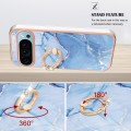 For Google Pixel 9 Electroplating Marble Dual-side IMD Phone Case with Ring(Blue 018)