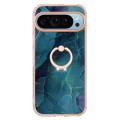 For Google Pixel 9 Pro Electroplating Marble Dual-side IMD Phone Case with Ring(Green 017)