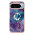 For Google Pixel 9 Pro Electroplating Marble Dual-side IMD Phone Case with Ring(Purple 016)