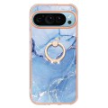 For Google Pixel 9 Pro Electroplating Marble Dual-side IMD Phone Case with Ring(Blue 018)