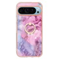 For Google Pixel 9 Pro Electroplating Marble Dual-side IMD Phone Case with Ring(Pink 013)